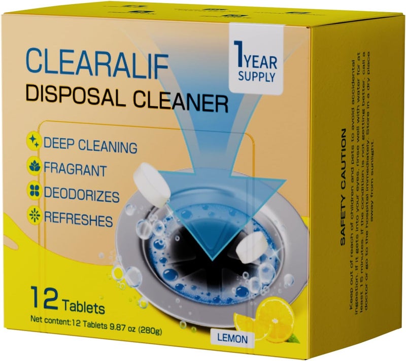 CLEARALIF Household Garbage Disposal Cleaners, 12 Tablets, Fresh Lemon Scent, Compatible With All Disposals - Image 1